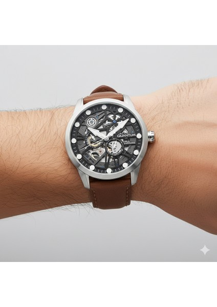 QMG1120.395 Erkek Kol Saati | 46MM, Otomatik Mekanizma, Safir Cam, 10 Atm, Kahverengi Deri Kordon modelleri