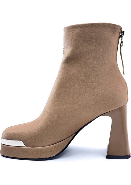 G25K414 Arkadan Fermuarlı Platformlu Topuklu Kapuçino Kahverengi Kadın Bot fiyatları
