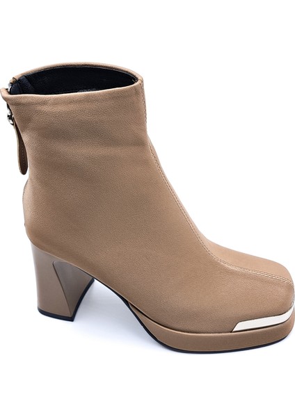 G25K414 Arkadan Fermuarlı Platformlu Topuklu Kapuçino Kahverengi Kadın Bot modelleri