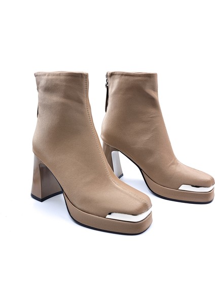 G25K414 Arkadan Fermuarlı Platformlu Topuklu Kapuçino Kahverengi Kadın Bot indirimleri
