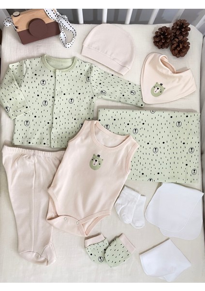 Erkek Bebek %100 pamuk kumaş yeşil renk 10'lu Hastane Çıkış Seti