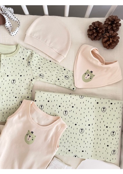 Erkek Bebek %100 pamuk kumaş yeşil renk 10'lu Hastane Çıkış Seti modelleri