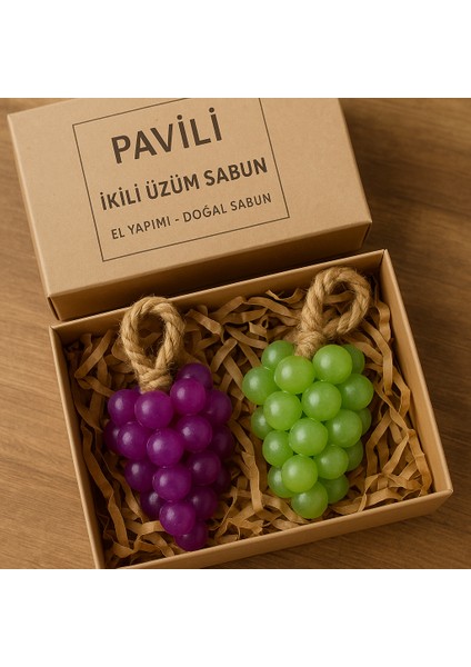 Pavili Ikili El Yapımı Üzüm Sabun Seti – Doğal & Asılabilir Dekoratif Sabun (Renk Seçimli)
