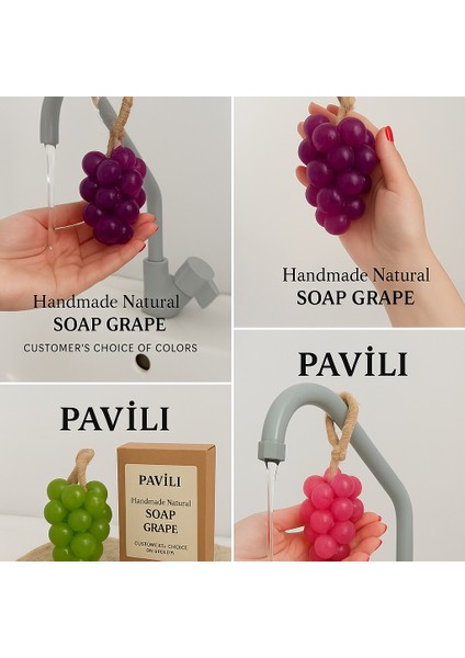 Pavili Ikili El Yapımı Üzüm Sabun Seti – Doğal & Asılabilir Dekoratif Sabun (Renk Seçimli) fırsatları