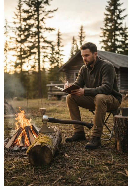 SAVAŞAN Çelik 4140 Kamp Baltası Doğal Ceviz Sapı Vernikli