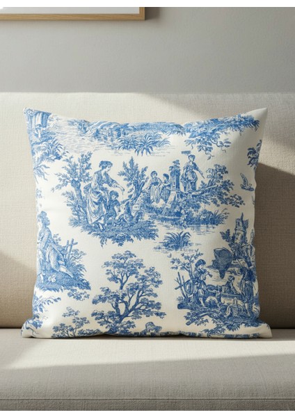 French Village Fransız Köylü Desenli Vintage Kırlent Kılıfı 40X40 45X45 50X50 cm %100 Keten