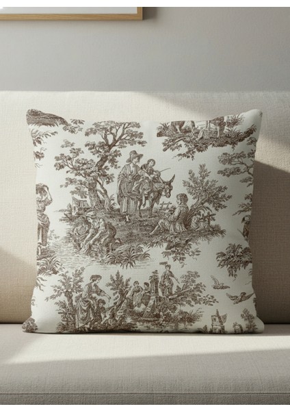 French Village Fransız Köylü Desenli Vintage Kırlent Kılıfı 40X40 45X45 50X50 cm %100 Keten