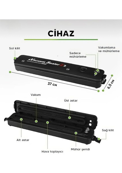 Ev Tipi Elektrikli Gıda Vakumlama Makinası-10 Adet Vakum Torbası Hediyeli indirimleri