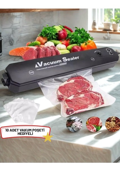 Ev Tipi Elektrikli Gıda Vakumlama Makinası-10 Adet Vakum Torbası Hediyeli