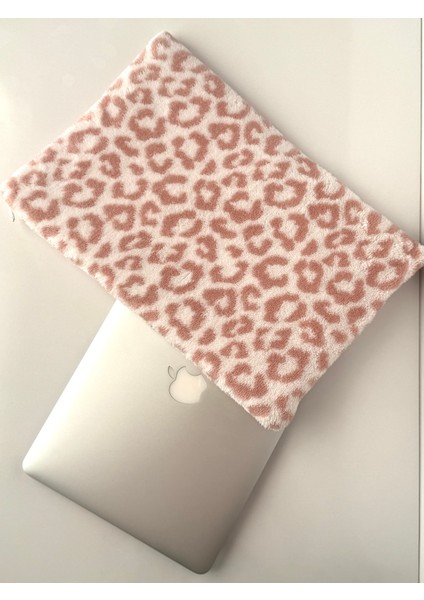 leopar Pembe Peluş-Welsoft 13-14-15-16 Inç Bilgisayar Çantası, Laptop Kılıfı, Notebook Kılıfı, Laptop çantas modelleri