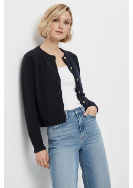 Siyah Kadın Yumoş Dokulu Düğmeli Triko Hırka 2241