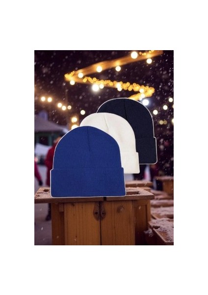 Kadın - Erkek Katlamalı Çok Renkli Mevsimlik 3'lü Bere Seti fiyatları