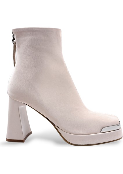G25K414 Arkadan Fermuarlı Platformlu Topuklu Bej Kadın Bot