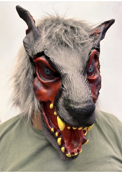 Kafaya Tam Geçmeli Lateks Dişli Ağzı Açık Kurt Maskesi (5282) fiyatları
