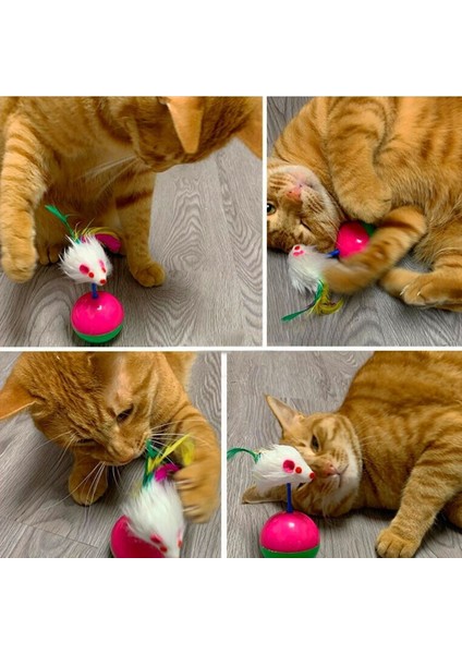 Kedi Oyun Topu Tüylü Fareli Hacı Yatmaz Eğitici Yavru Kedi Fare Kovalama Oyuncağı (5282) modelleri