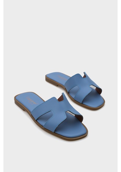 Kadın Cilt Halsey Terlik Suni Deri Mavi Konforlu Kullanım İçin