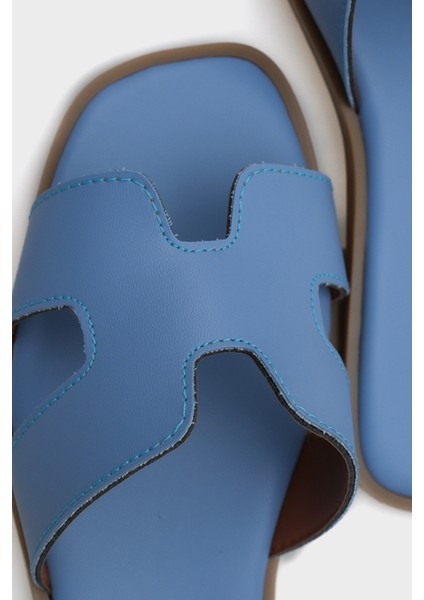 Kadın Cilt Halsey Terlik Suni Deri Mavi Konforlu Kullanım İçin