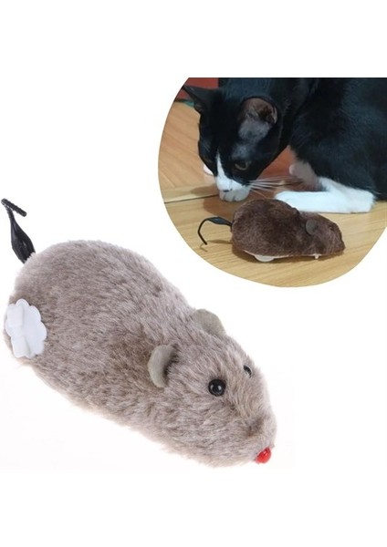 Kurmalı Kedi Eğitim Oyuncağı Tüylü Peluş Fare Yakalama Interaktif Sevimli Eğlenceli Oyuncak (5282)