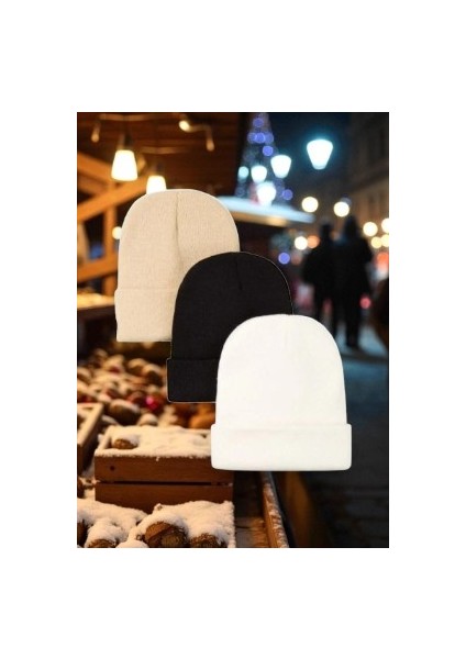 Kadın - Erkek Katlamalı Çok Renkli Mevsimlik 3'lü Bere Seti fiyatları