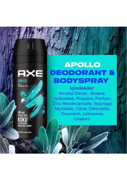 3 Adet Axe Erkek Sprey Deodorant Apollo 48 Saat Etkileyici Koku Vücut Spreyi 150 ml