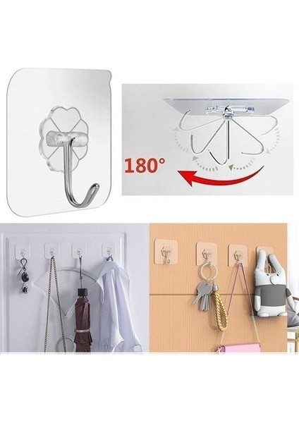 Buffer® Süper Güçlü Yapışkanlı Suya Dayanıklı Şeffaf Askı 5li Set Yeniden Kullanılabilir Kancalar