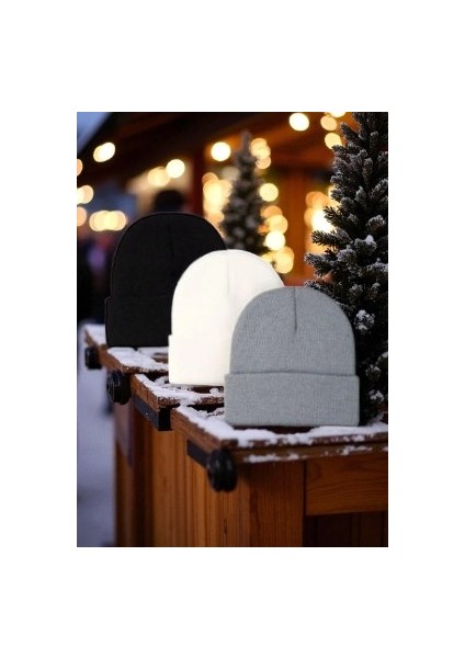 Kadın - Erkek Katlamalı Çok Renkli Mevsimlik 3'lü Bere Seti