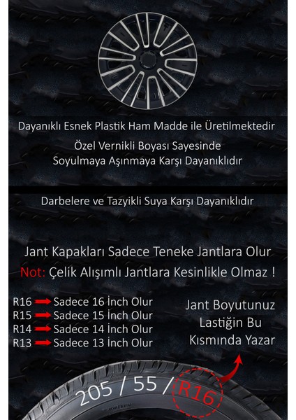 Citroen Bütün Modelleri Için Uyumlu 16" Inç Gri-Siyah 4 Adet Jant Kapağı ( C-Elysse C3 Vb. ) indirimleri