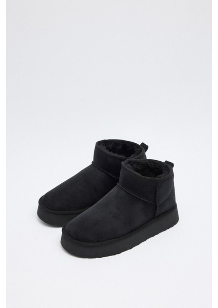 Bot 2519 - İçi Kürklü Kalın Tabanlı Siyah Süet Kadın Bot fiyatları