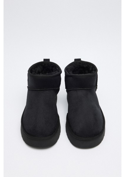 Bot 2519 - İçi Kürklü Kalın Tabanlı Siyah Süet Kadın Bot modelleri