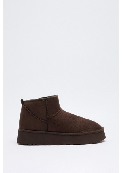 Bot 2519 - İçi Kürklü Kalın Tabanlı Acı Kahve Süet Kadın Bot