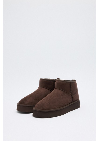 Bot 2519 - İçi Kürklü Kalın Tabanlı Acı Kahve Süet Kadın Bot fiyatları