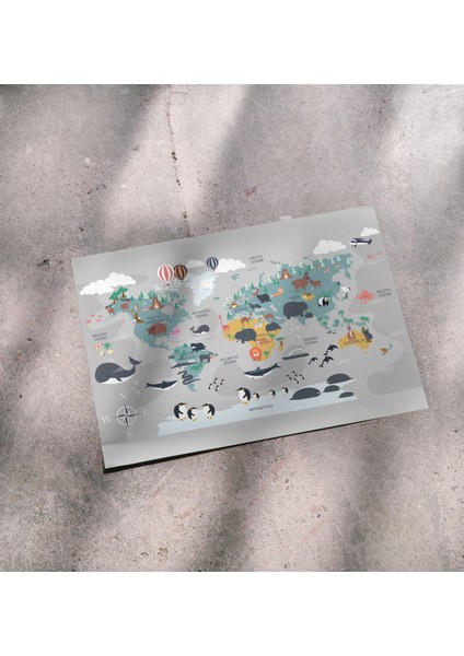 Rosaart Çerçevesiz Poster,hayvan,doğa,keşif,kıta,okyanus,ülke Adı Içeren Dünya Haritası,dijital Baskı Poster