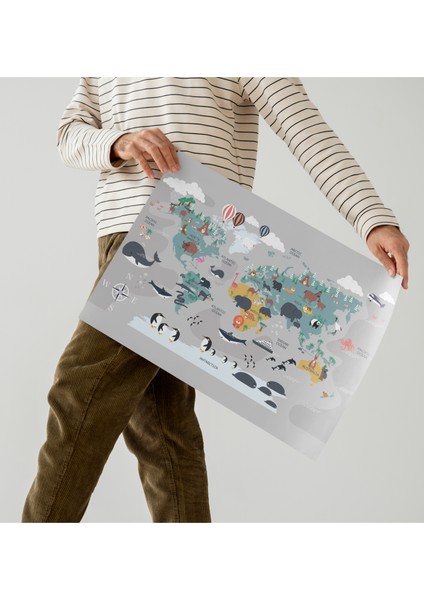 Rosaart Çerçevesiz Poster,hayvan,doğa,keşif,kıta,okyanus,ülke Adı Içeren Dünya Haritası,dijital Baskı Poster