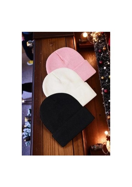 Kadın - Erkek Katlamalı Çok Renkli Mevsimlik 3'lü Bere Seti