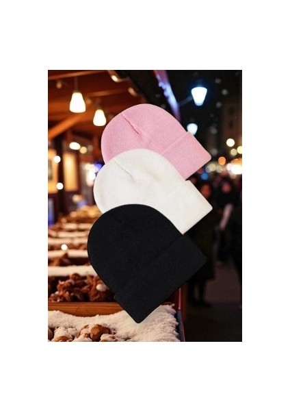 Kadın - Erkek Katlamalı Çok Renkli Mevsimlik 3'lü Bere Seti fiyatları