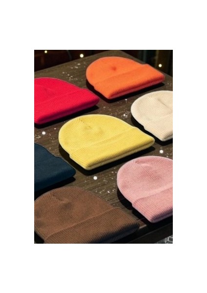 Kadın - Erkek Katlamalı Çok Renkli Mevsimlik 3'lü Bere Seti modelleri