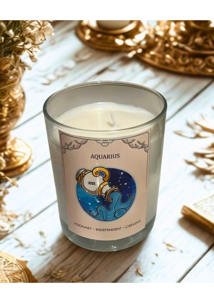Kova Burcu Mum – Vanilya Kokulu Soya Mum | Scented Aquarius Candle – Vanilla Soy Wax – Handmade fiyatları