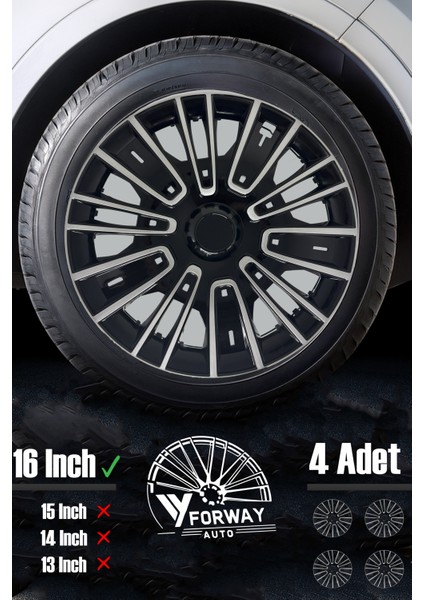 Renault Bütün Modelleri Için Uyumlu 16" Inç Gri-Siyah 4 Adet Jant Kapağı ( Clio Symbol Megane Vb. )