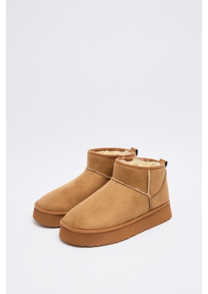 Bot 2519 - Içi Kürklü Kalın Tabanlı Taba Süet Kadın Bot modelleri