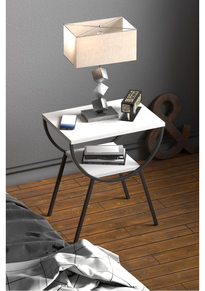 Yan Sehpa Komodin Metal Ayak Beyaz