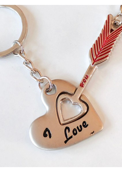 Çifler Için Kalp ve Ok Ikili Metal Anahtarlık