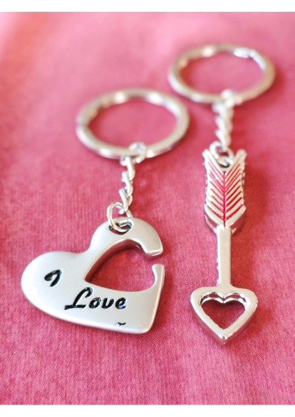 Çifler Için Kalp ve Ok Ikili Metal Anahtarlık