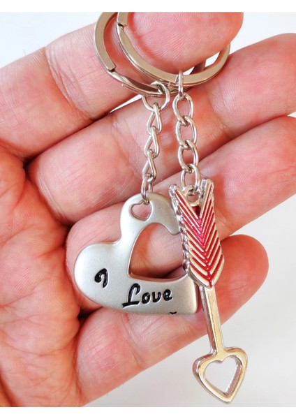 Çifler Için Kalp ve Ok Ikili Metal Anahtarlık