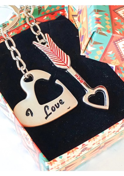 Çifler Için Kalp ve Ok Ikili Metal Anahtarlık