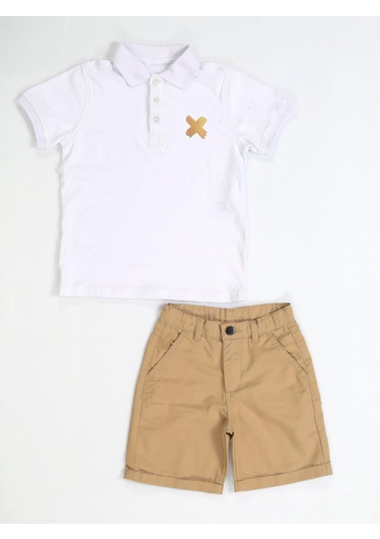 Casa Bej Gabardin Şort + Polo Tshirt Takım