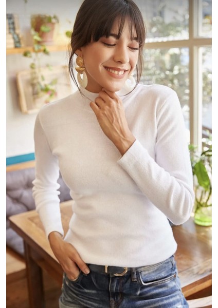 Siyah Kadın Yarım Balıkçı Uzun Kollu Bluz