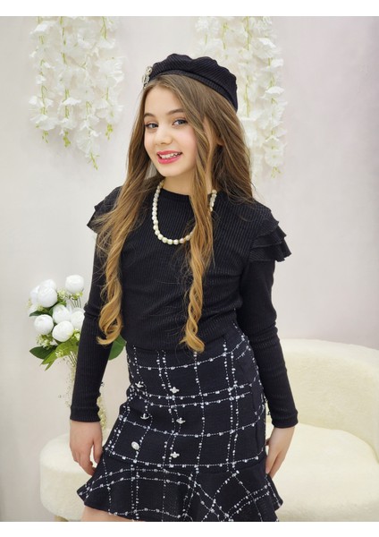 Etekli Triko Şapkalı ve Kolyeli Kız Takım fiyatları