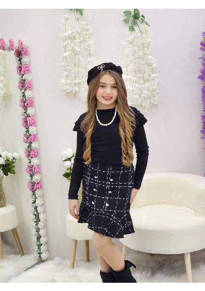 Etekli Triko Şapkalı ve Kolyeli Kız Takım fırsatları