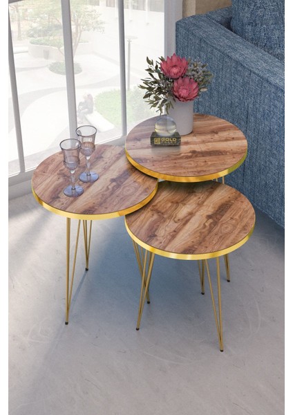 Zigon Sehpa Gold Ceviz Tel