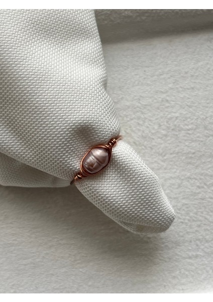 Gerçek Mor Inci Ayarlanabilir Bakır Renk Yüzük
